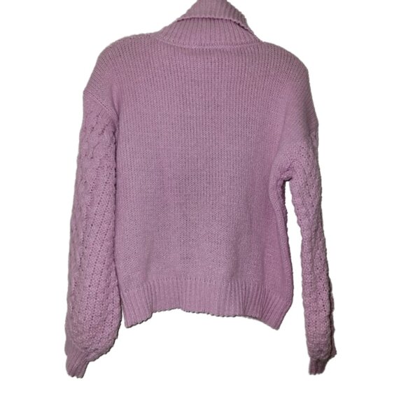 Woven Heart Cable Knit Pink Turtleneck Chunky Sweater Size Medium NWT - Picture 3 of 12